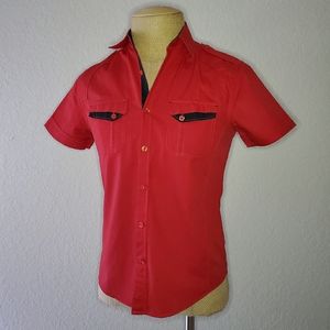 G by Guess XS Red Short Sleve Button Down Shirt